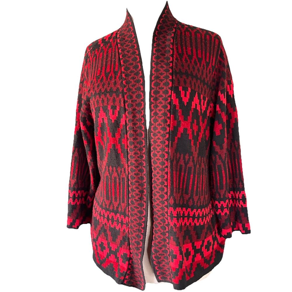 Ruby Rd Women's Open Long Cardigan Sweater Red XL Long Sleeve